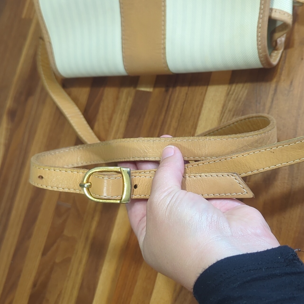 Vintage Fendi crossbody cream and grey striped purse with tan leather ac… - Picture 6 of 17
